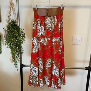Roman pattern leopard print skirt